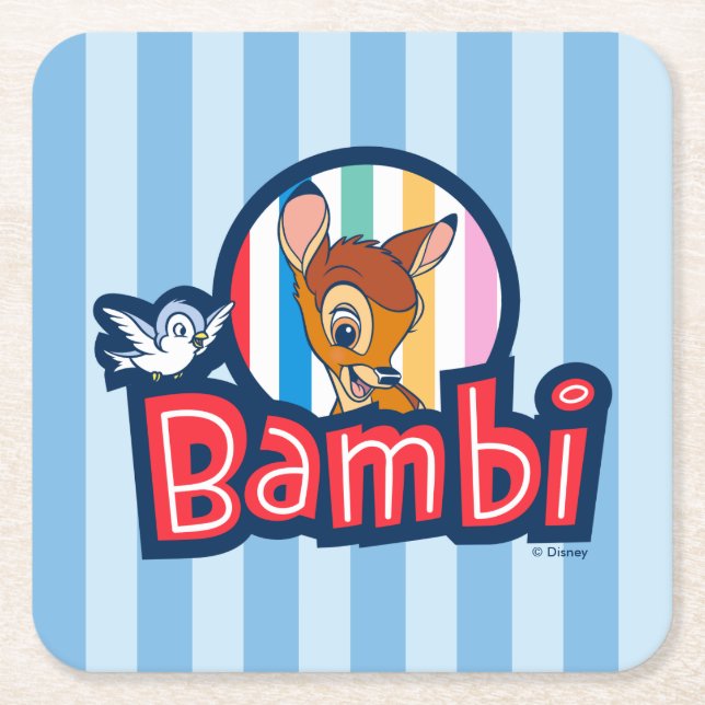 Bambi Striped Badge Square Paper Coaster (Front)