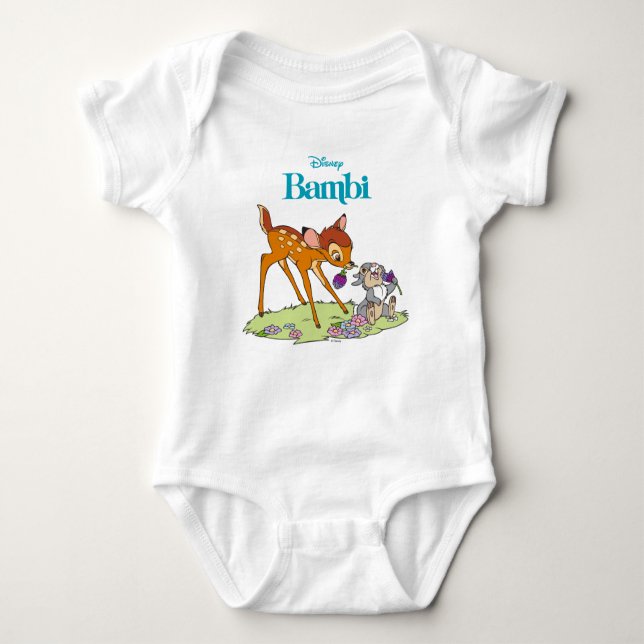 Bambi & Thumper Eating Clover Blossoms Baby Bodysuit (Front)