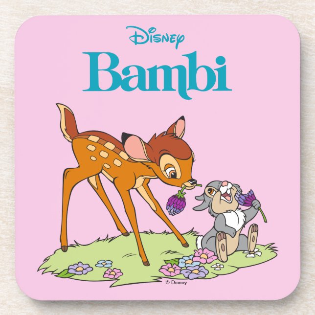 Bambi & Thumper Eating Clover Blossoms Beverage Coaster (Front)
