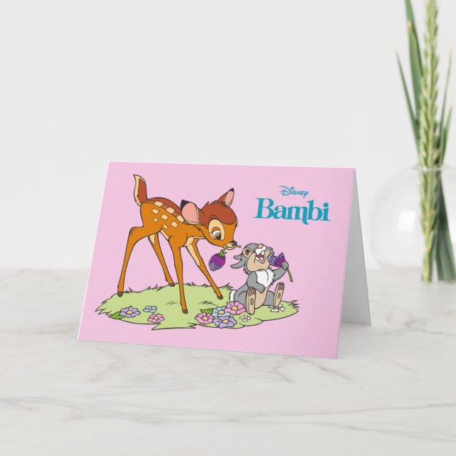 Bambi & Thumper Eating Clover Blossoms Card (Front)