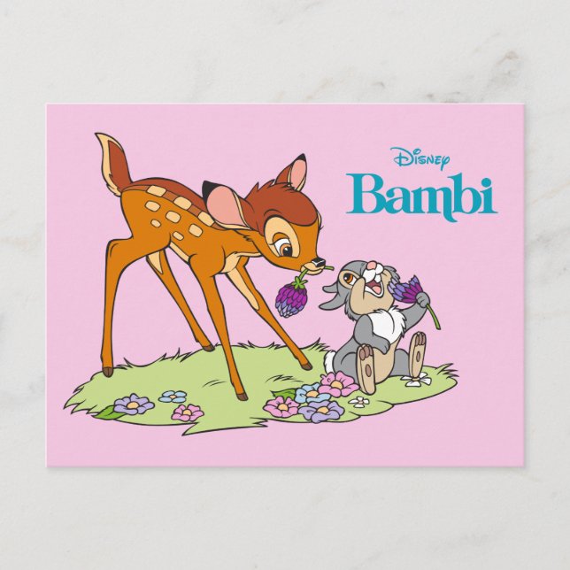 Bambi & Thumper Eating Clover Blossoms Postcard (Front)
