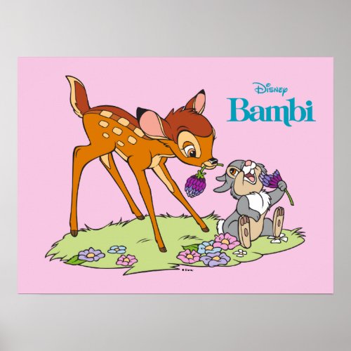 Bambi  Thumper Eating Clover Blossoms Poster