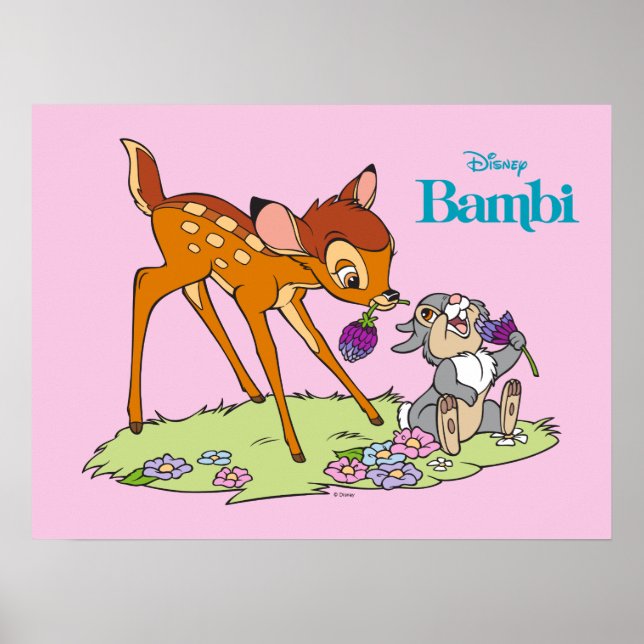 Bambi & Thumper Eating Clover Blossoms Poster (Front)