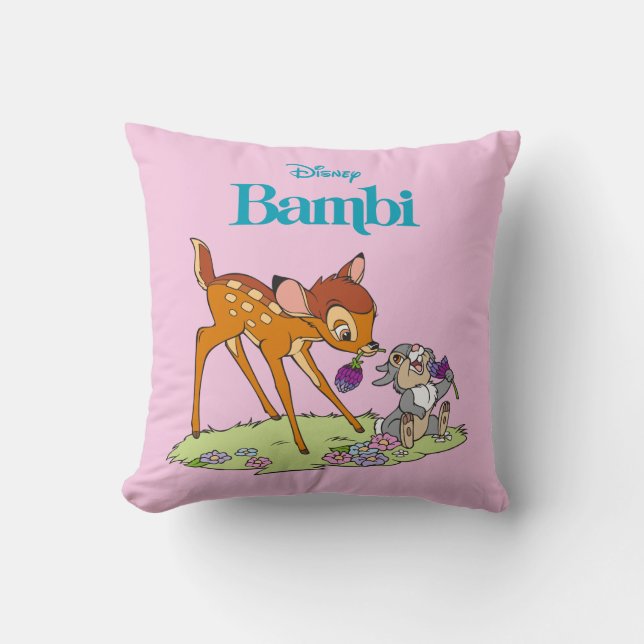 Bambi & Thumper Eating Clover Blossoms Throw Pillow (Front)