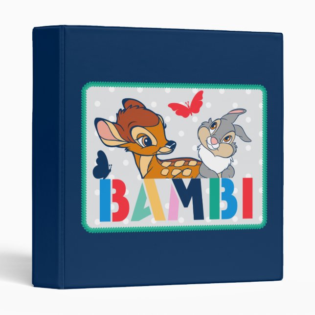 Bambi & Thumper Polka Dot Badge 3 Ring Binder (Front/Spine)