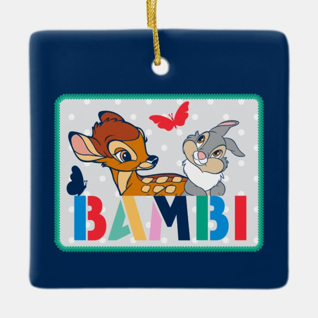 Bambi & Thumper Polka Dot Badge Ceramic Ornament (Front)