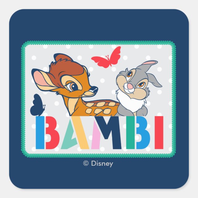 Bambi & Thumper Polka Dot Badge Square Sticker (Front)
