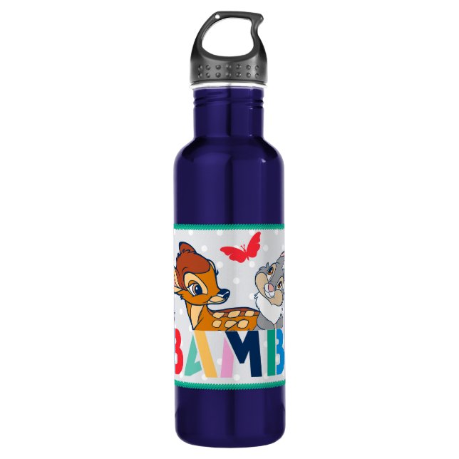 Bambi & Thumper Polka Dot Badge Stainless Steel Water Bottle (Front)