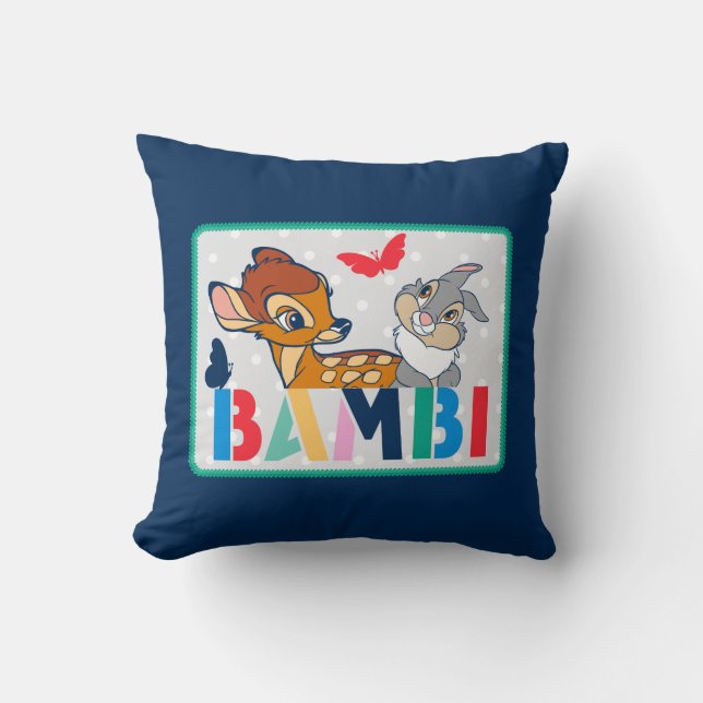 Bambi & Thumper Polka Dot Badge Throw Pillow (Front)