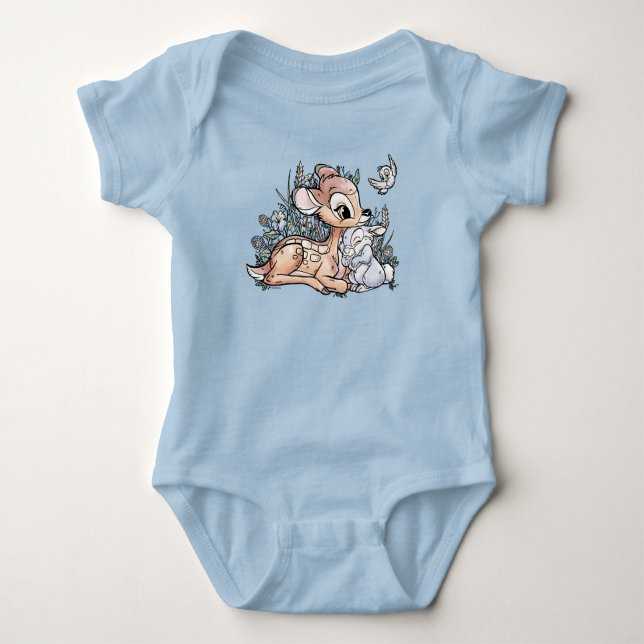 Bambi & Thumper Sitting In The Flowers Baby Bodysuit (Front)