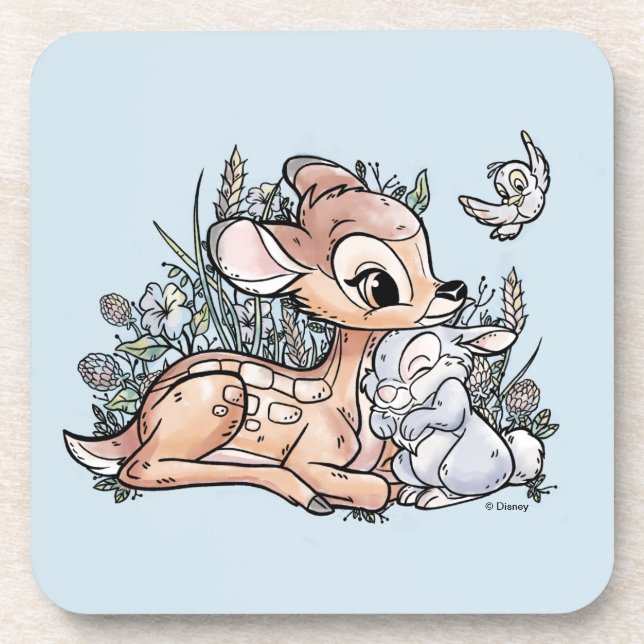 Bambi & Thumper Sitting In The Flowers Beverage Coaster (Front)