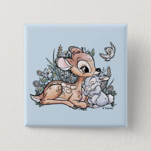 Bambi & Thumper Sitting In The Flowers Button
