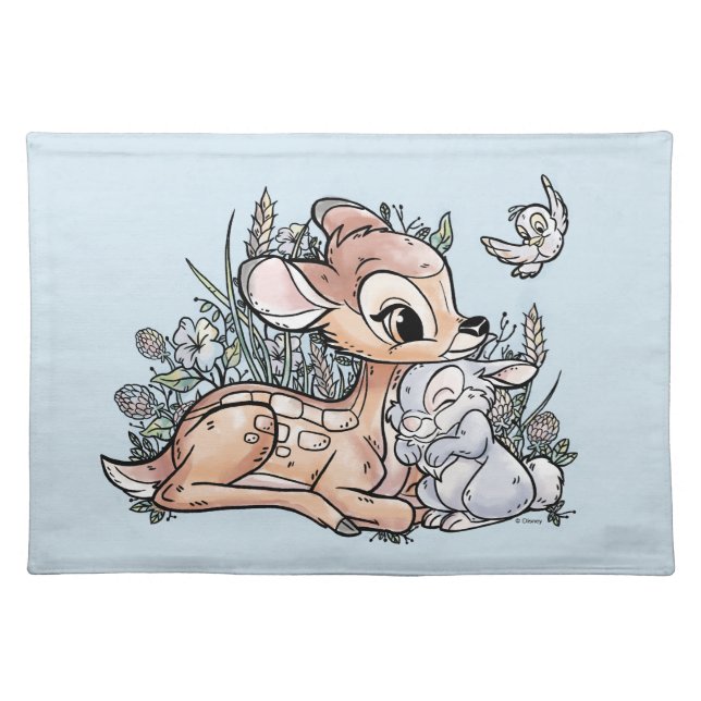Bambi & Thumper Sitting In The Flowers Cloth Placemat (Front)