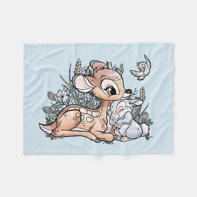 Bambi & Thumper Sitting In The Flowers Fleece Blanket (Front (Horizontal))