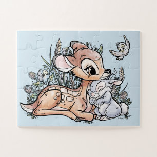 Bambi & Thumper Sitting In The Flowers Jigsaw Puzzle