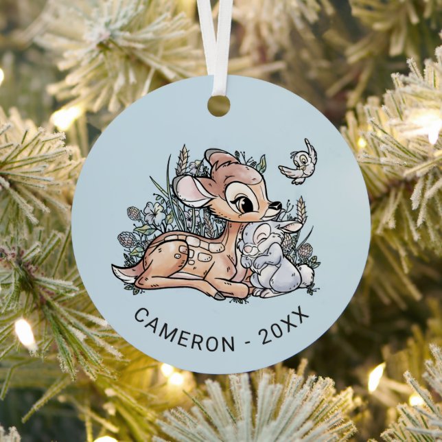 Bambi & Thumper Sitting In The Flowers Metal Ornament (Insitu)