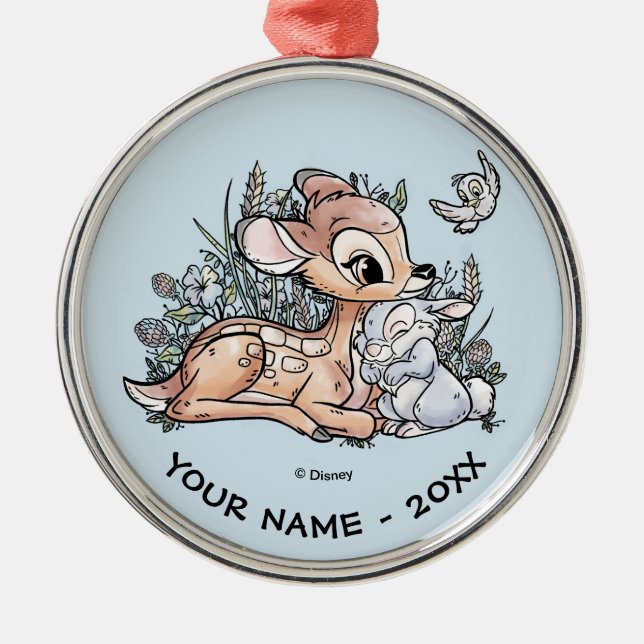 Bambi & Thumper Sitting In The Flowers Metal Ornament (Front)