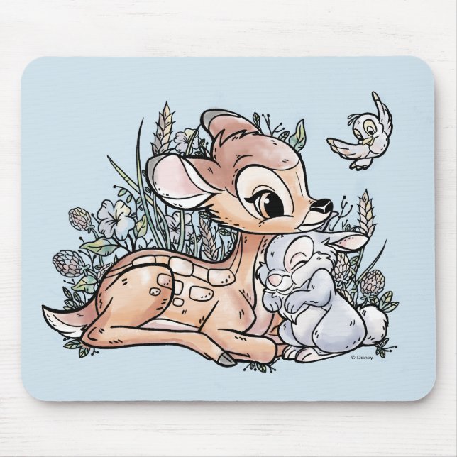 Bambi & Thumper Sitting In The Flowers Mouse Pad (Front)