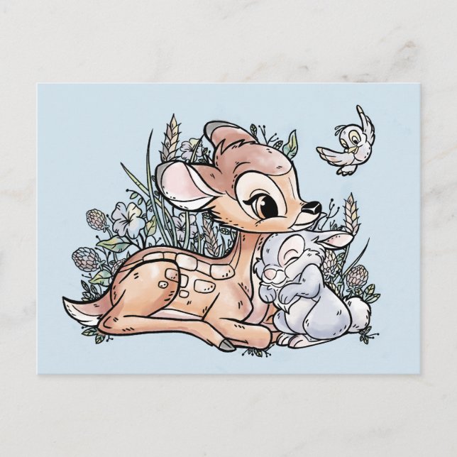 Bambi & Thumper Sitting In The Flowers Postcard (Front)