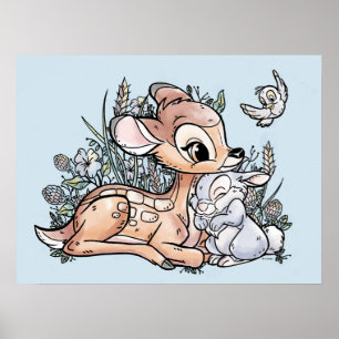 Bambi & Thumper Sitting In The Flowers Poster
