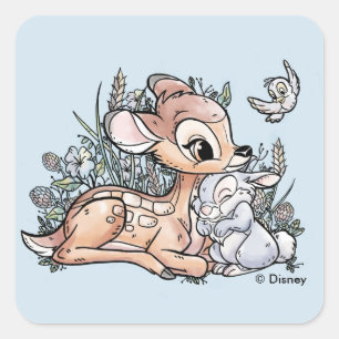 Bambi & Thumper Sitting In The Flowers Square Sticker