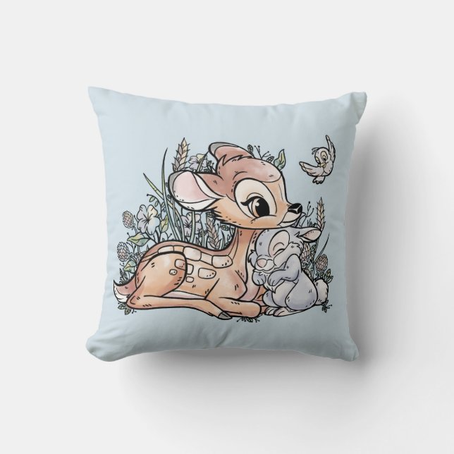 Bambi & Thumper Sitting In The Flowers Throw Pillow (Front)