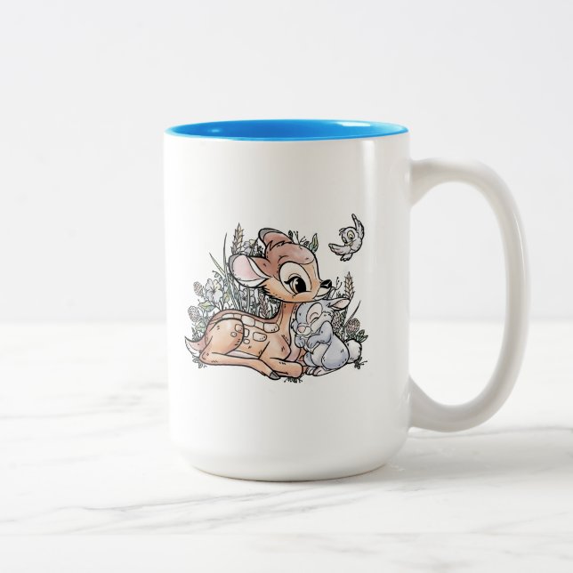 Bambi & Thumper Sitting In The Flowers Two-Tone Coffee Mug (Right)