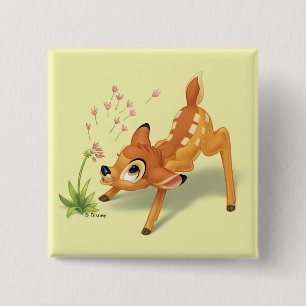 Bambi Watching Dandelion Seeds Fly Button