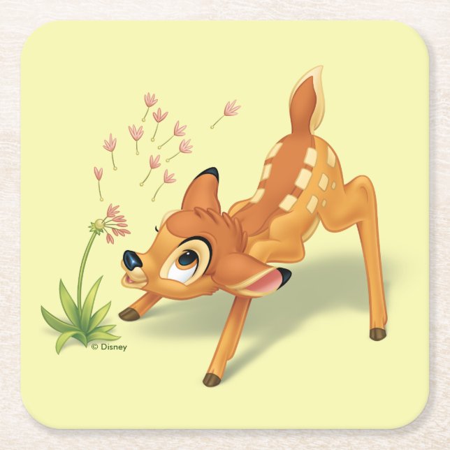 Bambi Watching Dandelion Seeds Fly Square Paper Coaster (Front)
