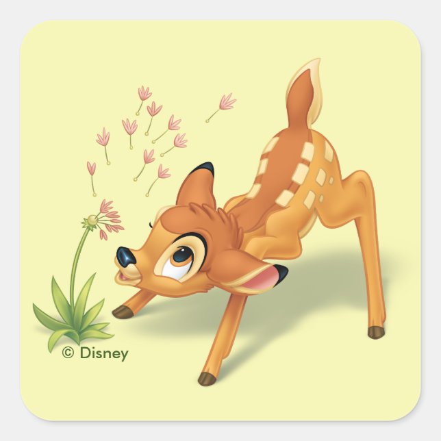 Bambi Watching Dandelion Seeds Fly Square Sticker (Front)