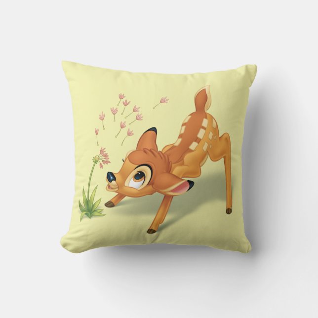 Bambi Watching Dandelion Seeds Fly Throw Pillow (Front)