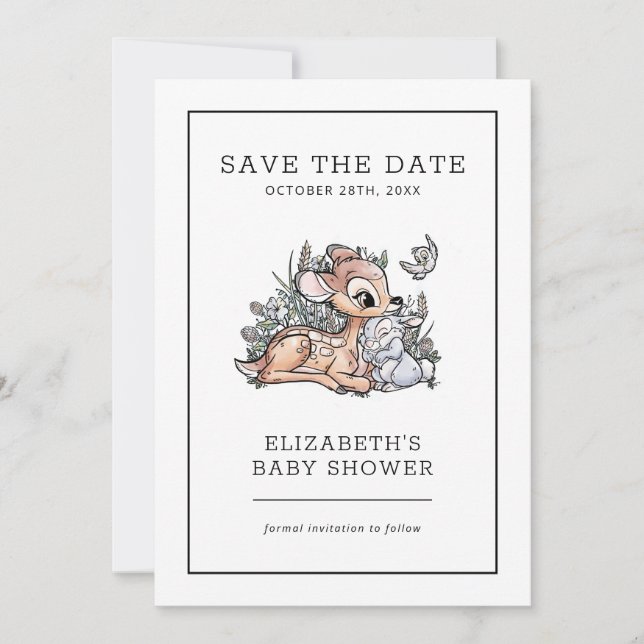 Bambi Watercolor Baby Shower Save the Date (Front)
