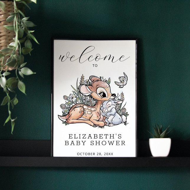 Bambi Watercolor Baby Shower Welcome Sign (Sign in frame)