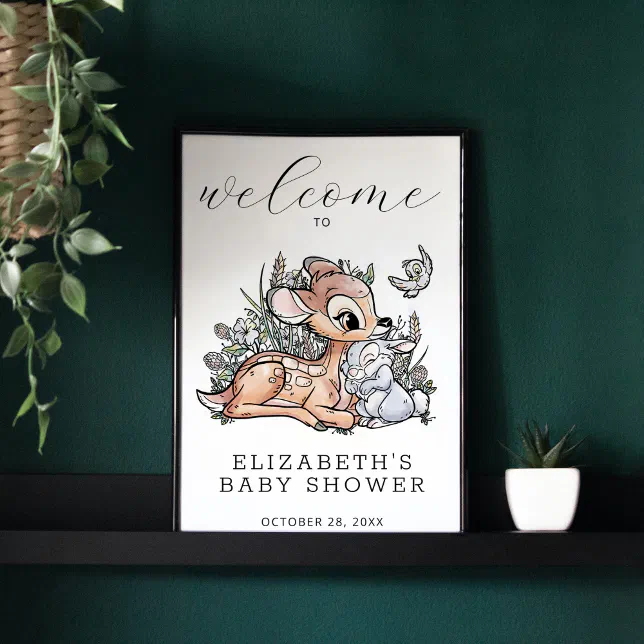 Bambi Watercolor Baby Shower Welcome Sign | Zazzle