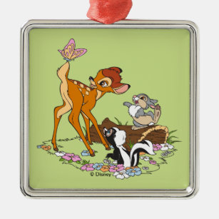 Bambi With Butterfly On Tail Metal Ornament