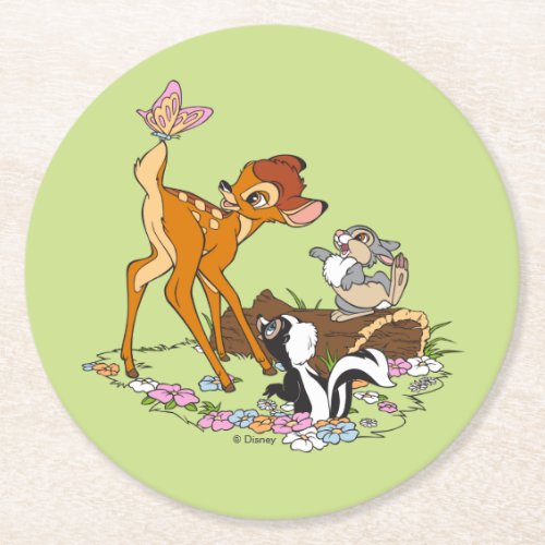 Bambi With Butterfly On Tail Round Paper Coaster
