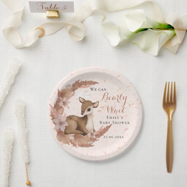 Bambi with Flowers Stars Cloud Baby Shower Paper Plates (Wedding)