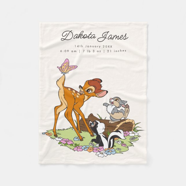 Bambi Woodland Friends Custom Birth Stats Fleece Blanket (Front)