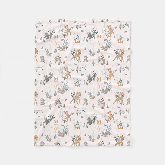 Bambi Woodland Friends Custom Initial  Fleece Blanket (Front)
