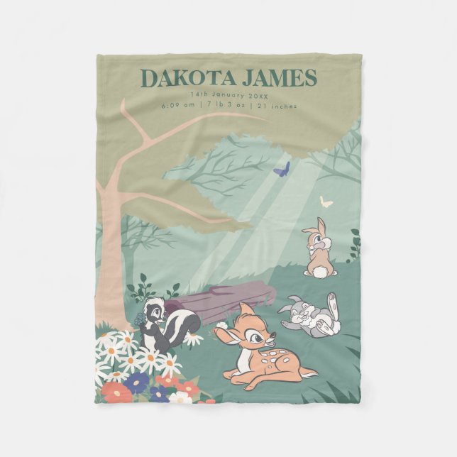 Bambi Woodland Scene Custom Birth StatS Fleece Blanket (Front)