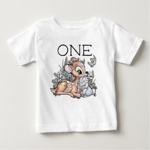 Bambi Woodland Watercolor 1st Birthday Baby T-Shirt