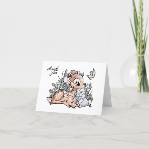 Bambi Woodland Watercolor 1st Birthday Thank You