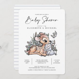 Bambi Woodland Watercolor Baby Shower Invitation