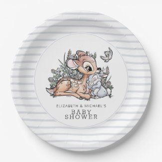 Bambi Woodland Watercolor Baby Shower  Paper Plates