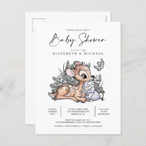 Bambi Woodland Watercolor Baby Shower Postcard