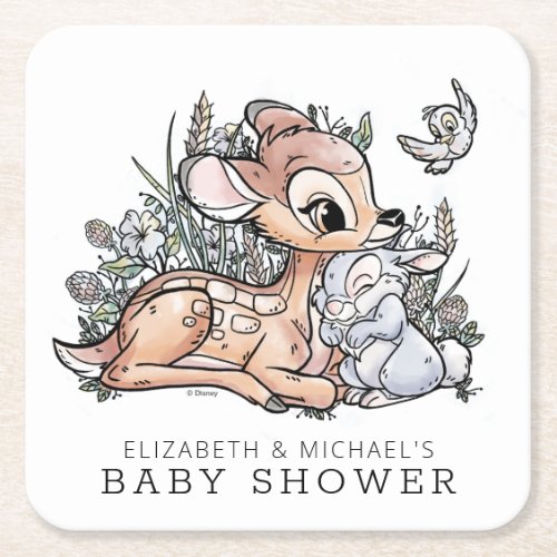 Bambi Woodland Watercolor Baby Shower  Square Paper Coaster