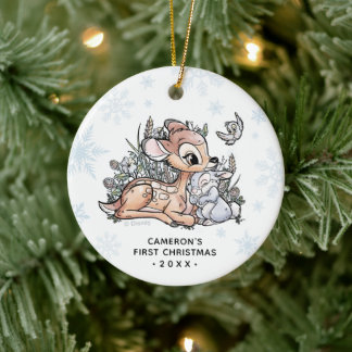 Bambi Woodland Watercolor | Baby's First Christmas Ceramic Ornament