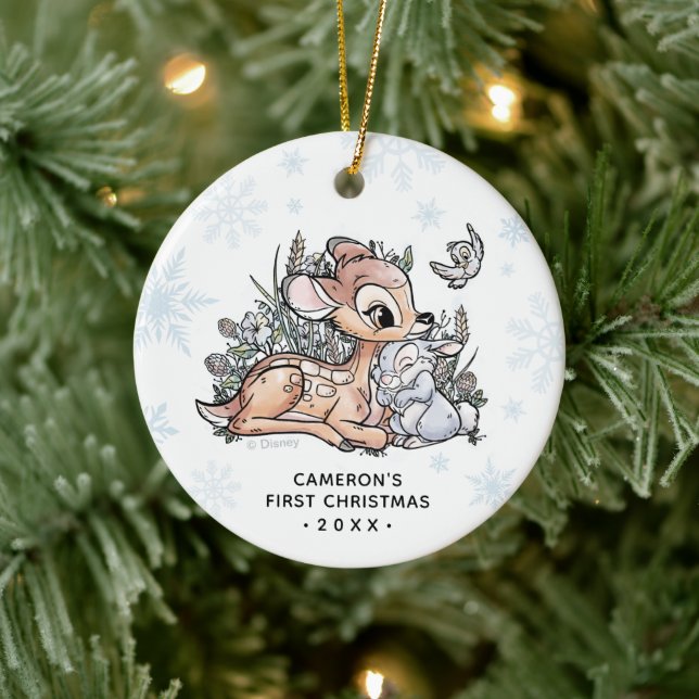 Bambi Woodland Watercolor | Baby's First Christmas Ceramic Ornament (Tree)