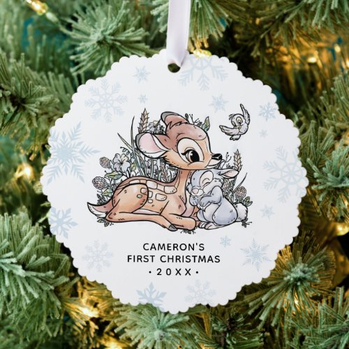 Bambi Woodland Watercolor  Babys First Christmas Ornament Card