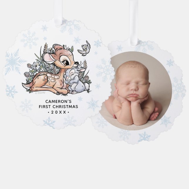 Bambi Woodland Watercolor | Baby's First Christmas Ornament Card (Front/Back)
